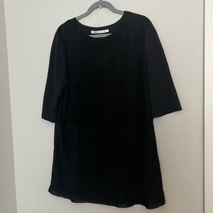 AXELS Italy Black Leather Cotton T Shirt Dress Size 48 IT